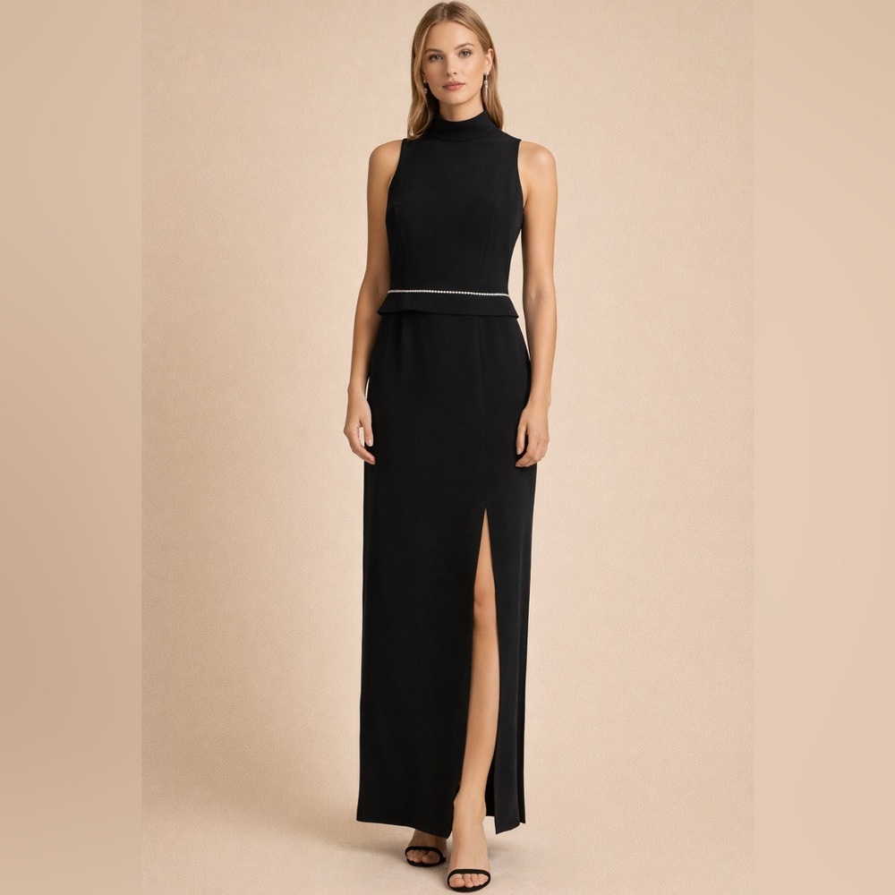 Jones New York Evening Black Maxi Dress – Size 4 – Rhinestone Trim